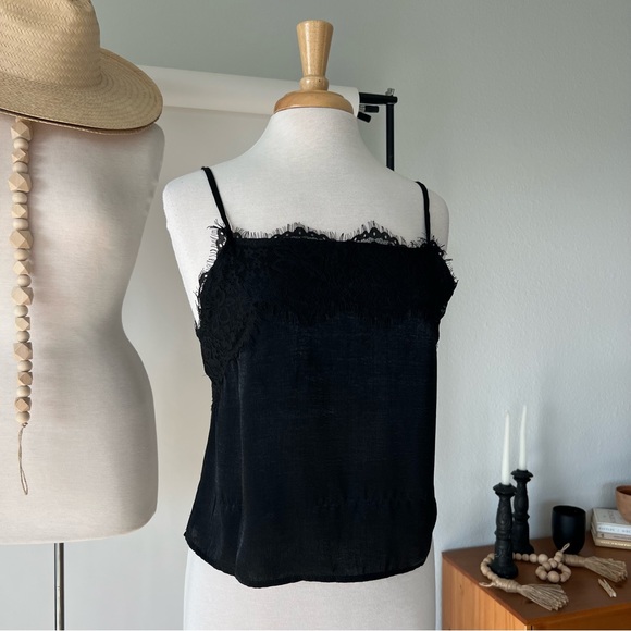 DAINTY BLACK LACE TRIMMED CAMI - Picture 3 of 9
